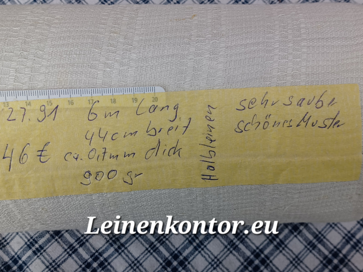Halbleinenballen mit Etikett (Beschreibung)
