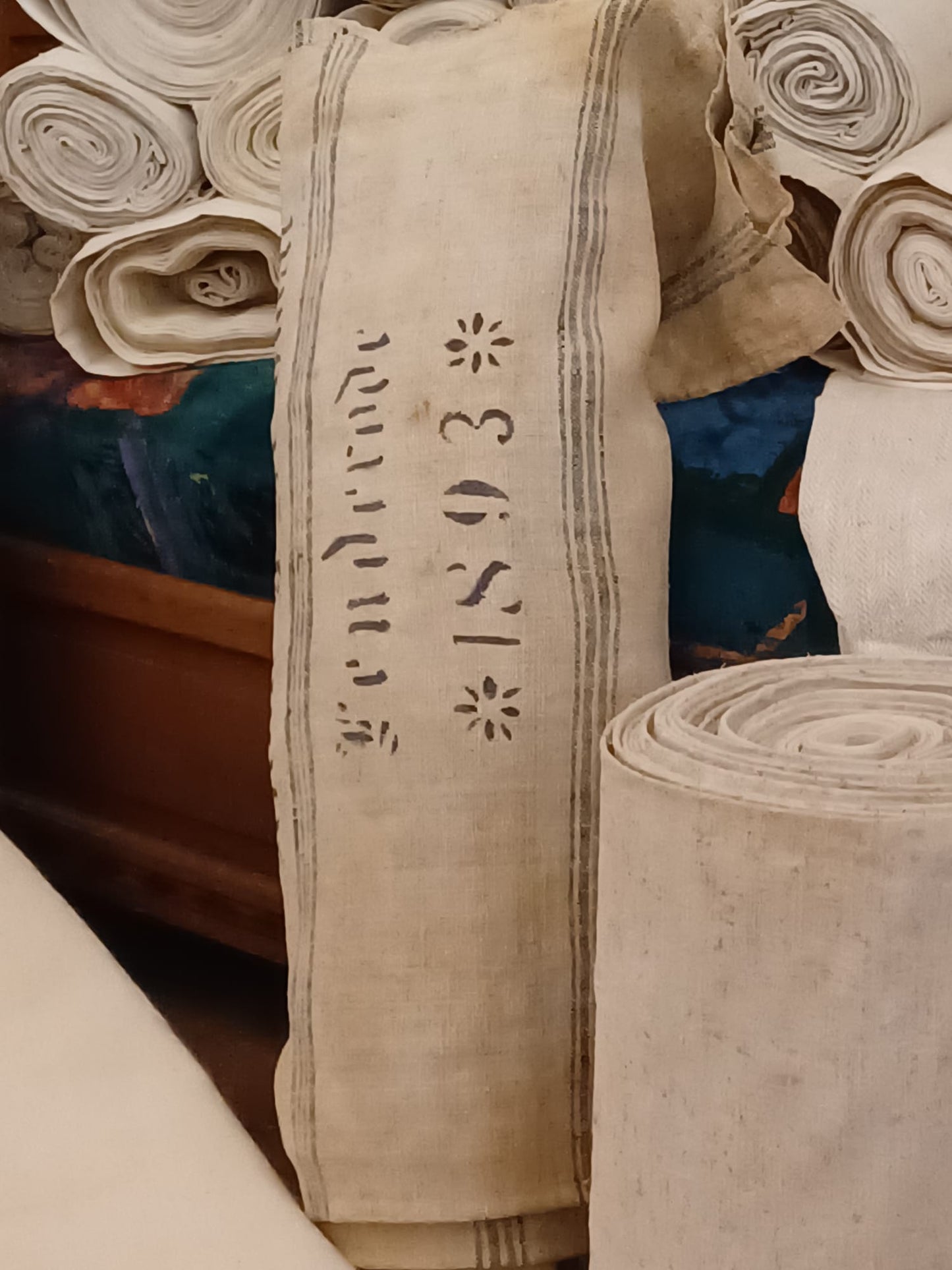 25.95 – Altes Bauernleinen Leinenstoff im Vintage Landhaus-Stil