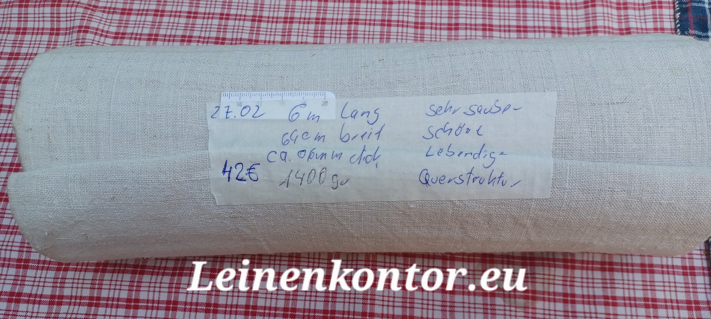 27.02 (6m x 0,64m x 0,6mm, 1400gr) Leinen Landhaus Leinenstoff Leinenballen