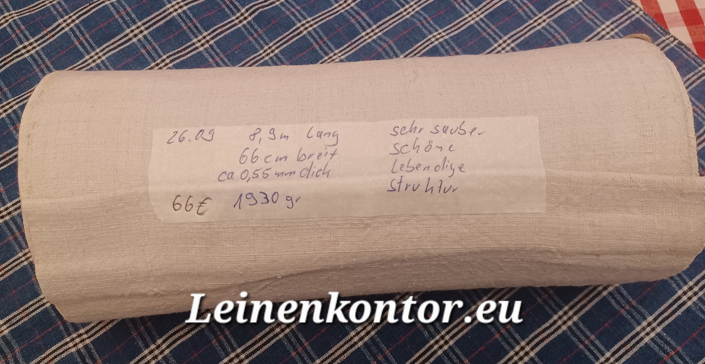 26.09 (8,9m x 0,66cm x 0,55mm, 1930gr) Bauernleinen Leinen Landhaus Leinenstoff Leinenballen