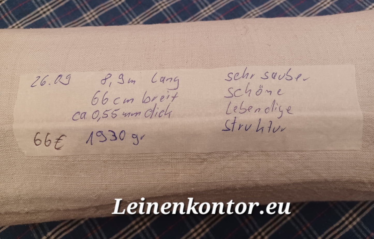 26.09 (8,9m x 0,66cm x 0,55mm, 1930gr) Bauernleinen Leinen Landhaus Leinenstoff Leinenballen