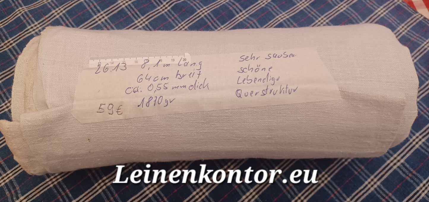 26.13 (8,1m x 0,64cm x 0,55mm, 1870gr) Bauernleinen Leinen Landhaus Leinenstoff Leinenballen