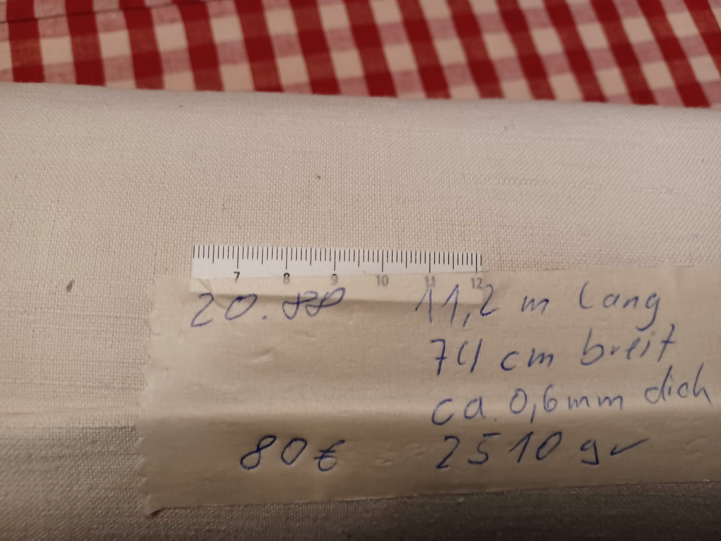 Leinenballen Textur hell und fein mit Etikett (Beschreibung)