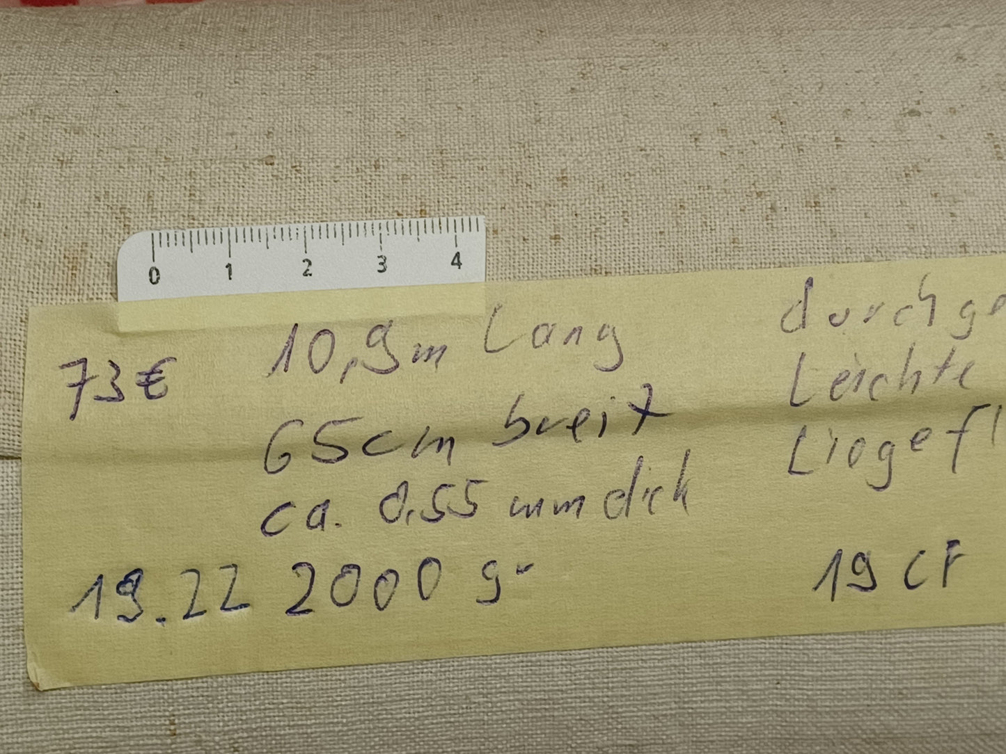 Leinenballen mit Etikett (Beschreibung)