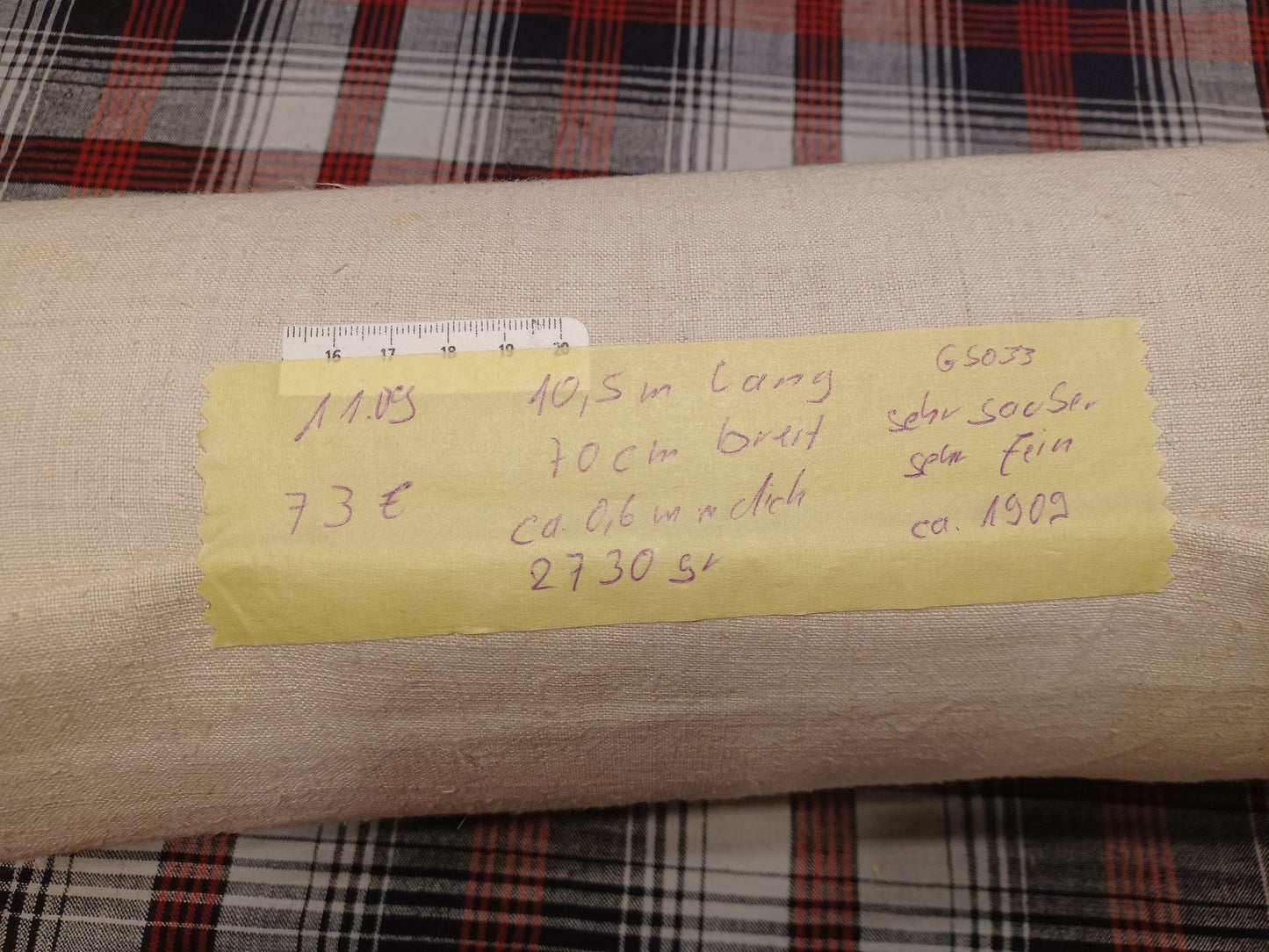 Leinenballen mit Etikett (Beschreibung)