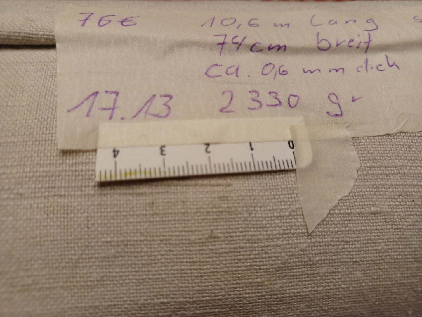 Leinenballen mit Millimeterskala 15 Fäden auf ein cm.
