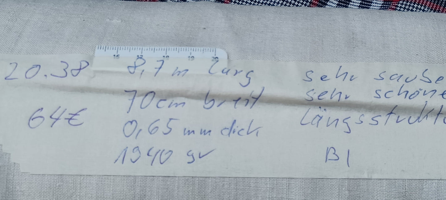 Leinenballen mit Etikett (Beschreibung)