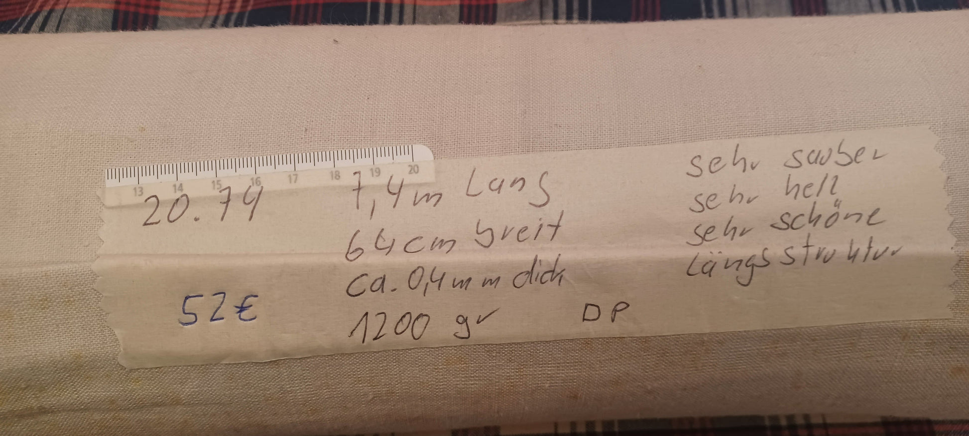 Leinenballen mit Etikett (Beschreibung)