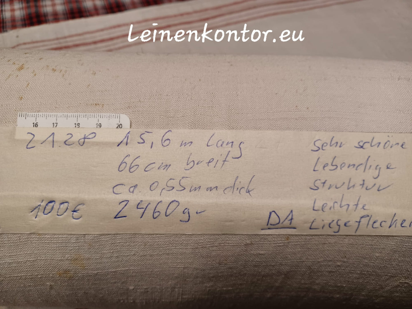 Leinenballen mit Etikett (Beschreibung)