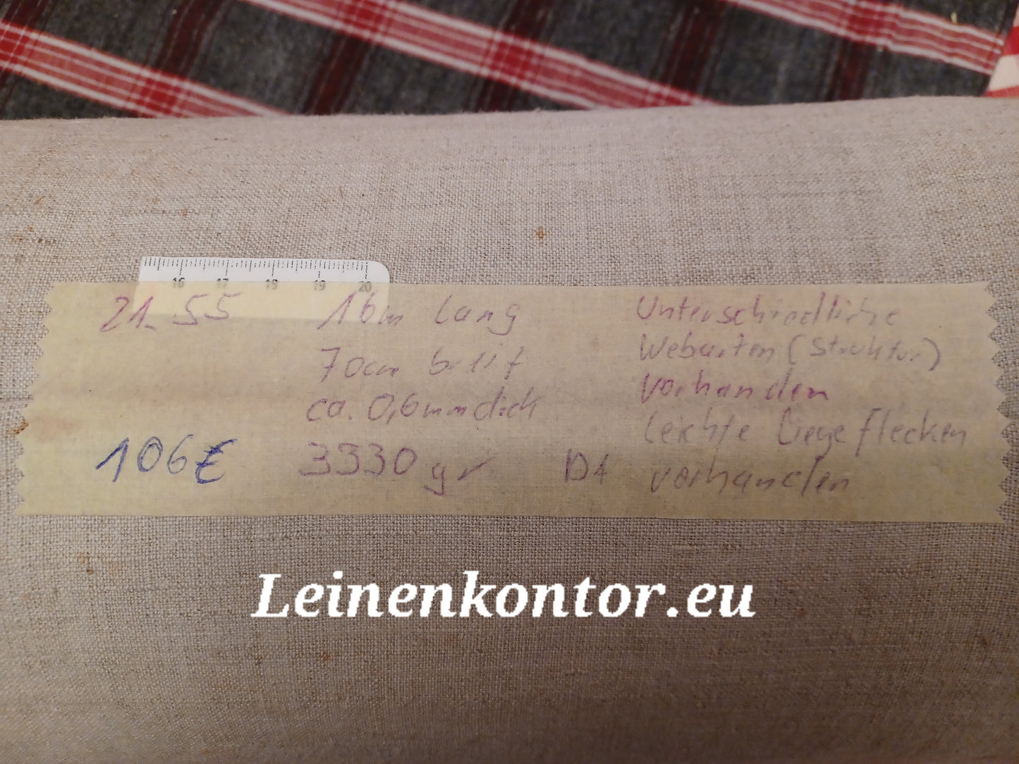 Leinenballen mit Etikett (Beschreibung)