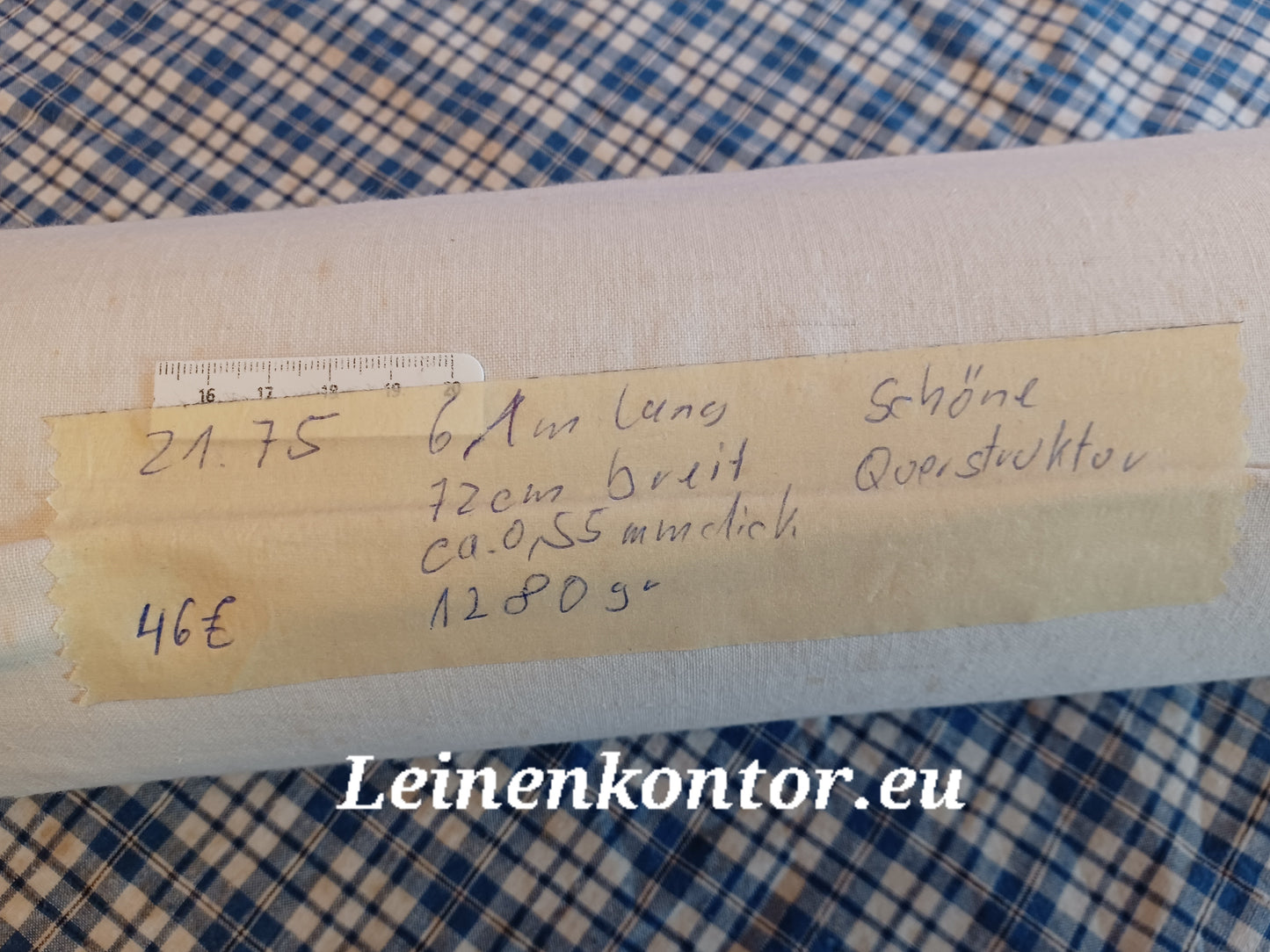 Leinenballen mit Etikett (Beschreibung)