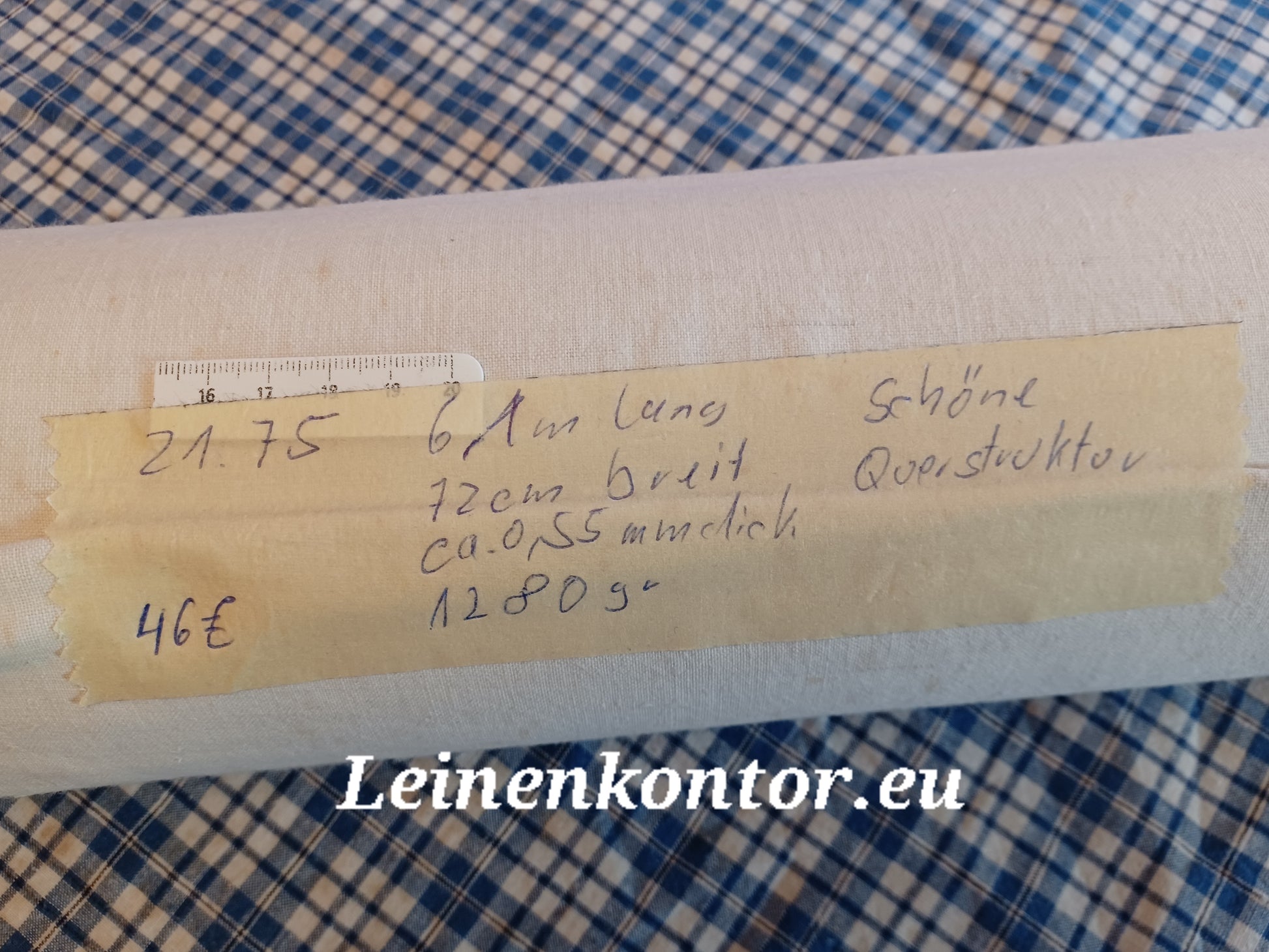 Leinenballen mit Etikett (Beschreibung)