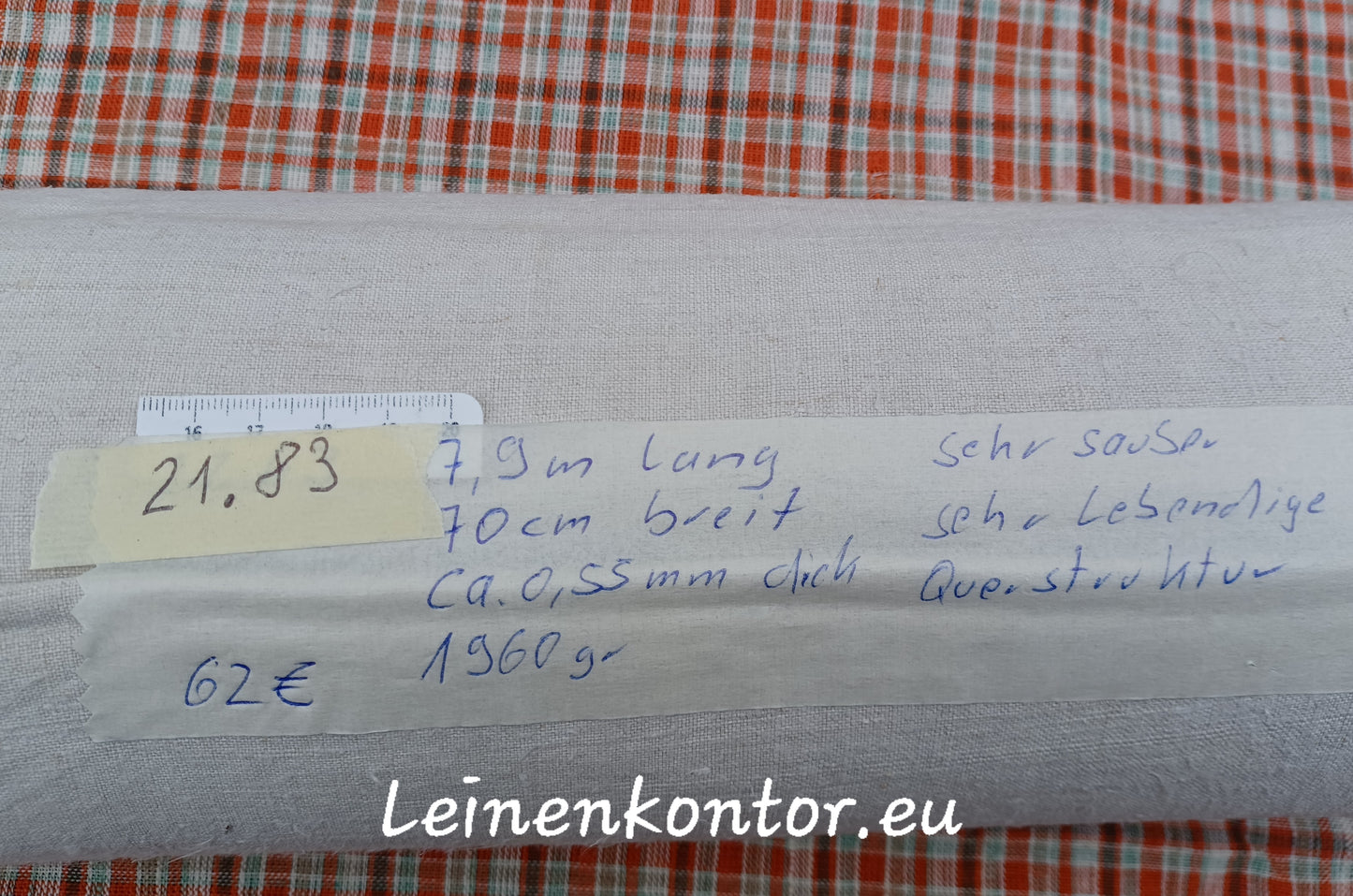 Leinenballen mit Etikett (Beschreibung)