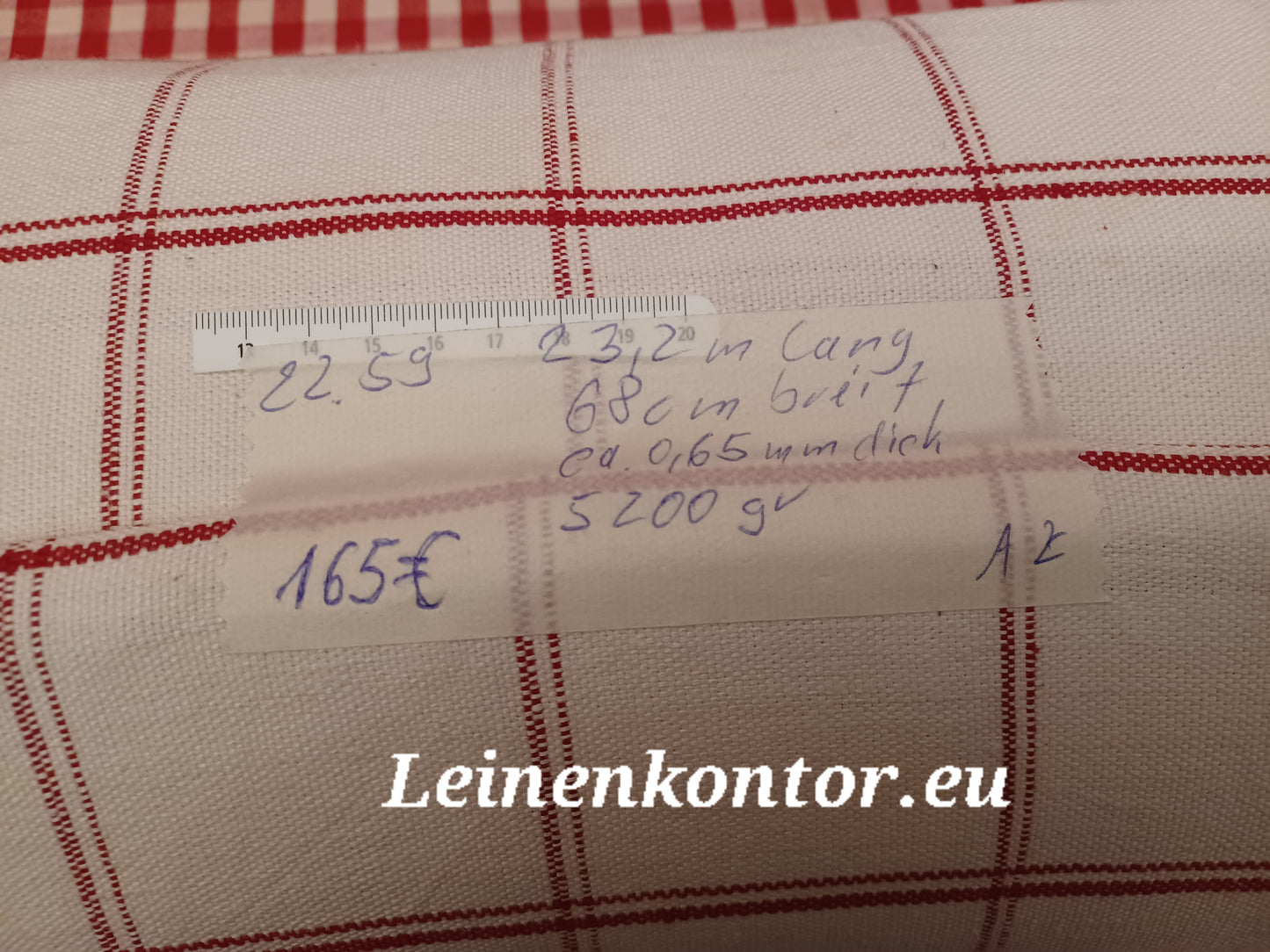 Leinenballen mit roten Streifen Handtuchleinen Leinenballen mit Etikett (Beschreibung)