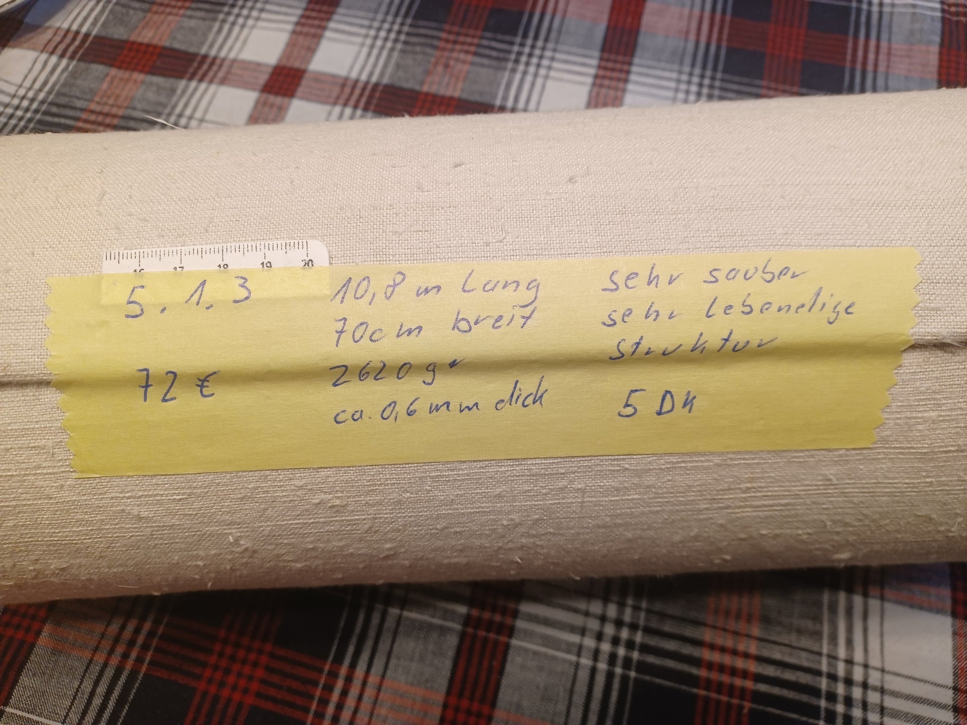 Leinenballen mit Etikett (Beschreibung)